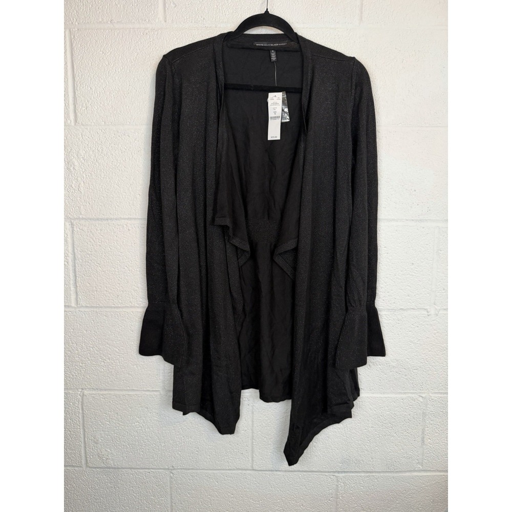 White House Black Market Black Shimmer Drape Cardigan Sweater Medium NWT $99